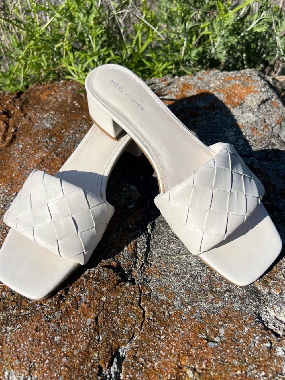 Marc Fisher Cream Woven Slide Block Heels